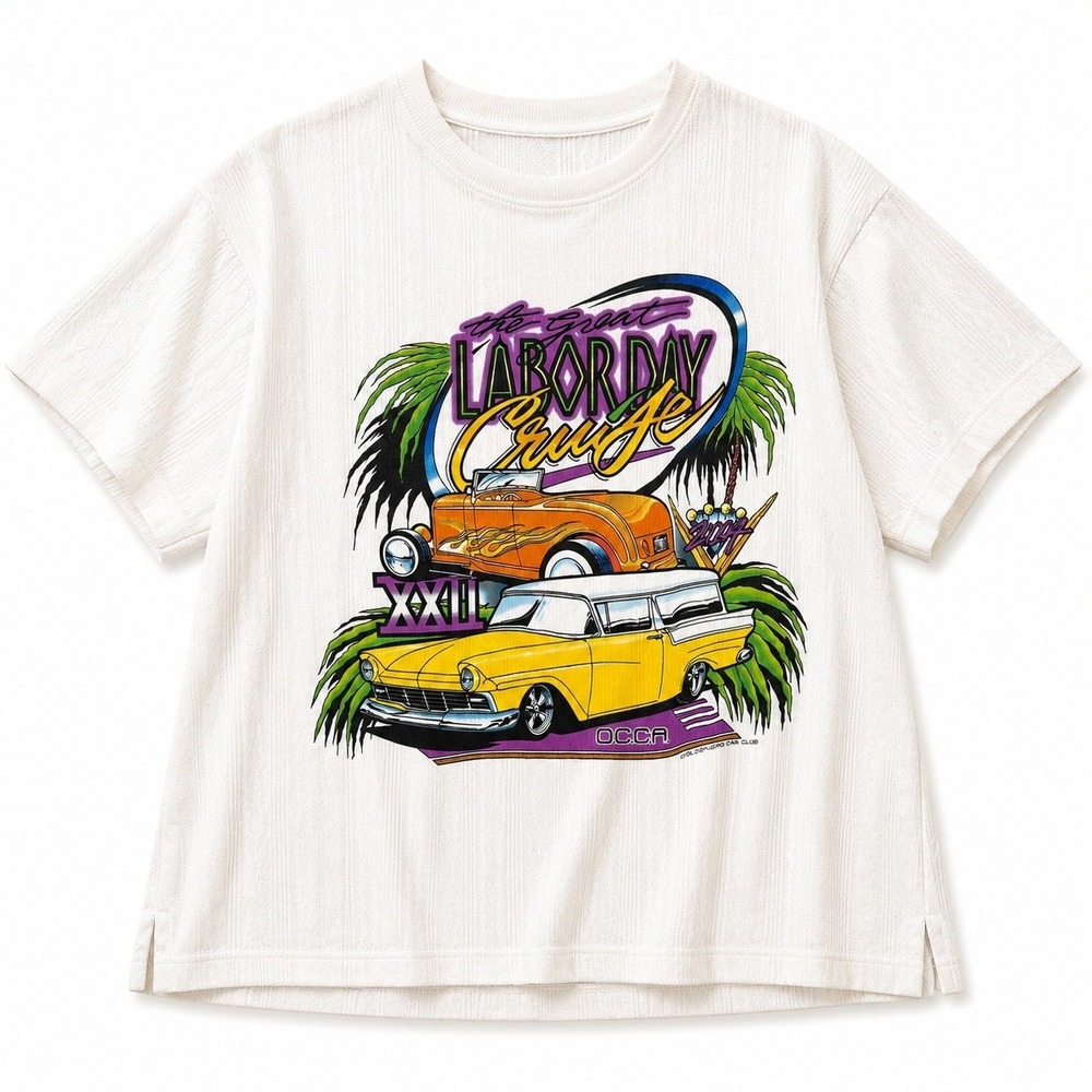 Vintage 2004 The Great Labor Day Cruise Car Show Pointelle Henley Top L Large